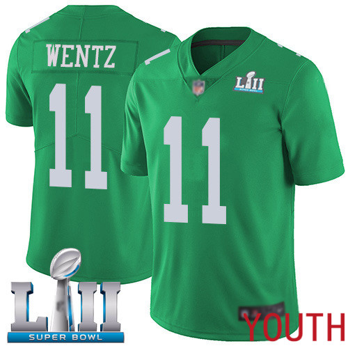 Youth Philadelphia Eagles #11 Carson Wentz Limited Green Rush Vapor Untouchable NFL Jersey Super Bowl LII